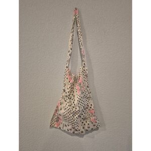 Free People Gauze Muslin‎ Reusable Tote Bag White Pink Print 18x17 Large Eco Bag